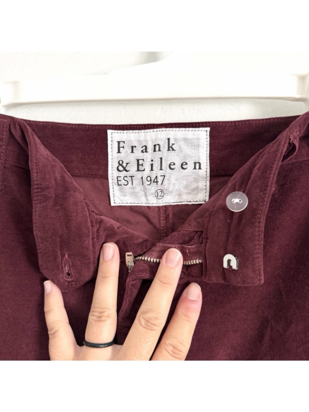 Frank and Eileen Maroon Kinsale Micro Corduroy Pants Raw Hem Women’s Size 12 - Picture 4 of 8